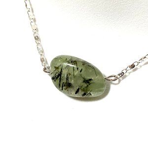 2/$20, Dark Green Prehnite Necklace, Genuine Tumbled Gemstone Bar Pendant